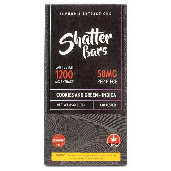 Euphoria Extractions Shatter Bars 1200mg Cookies And Green Indica - Power Plant Health