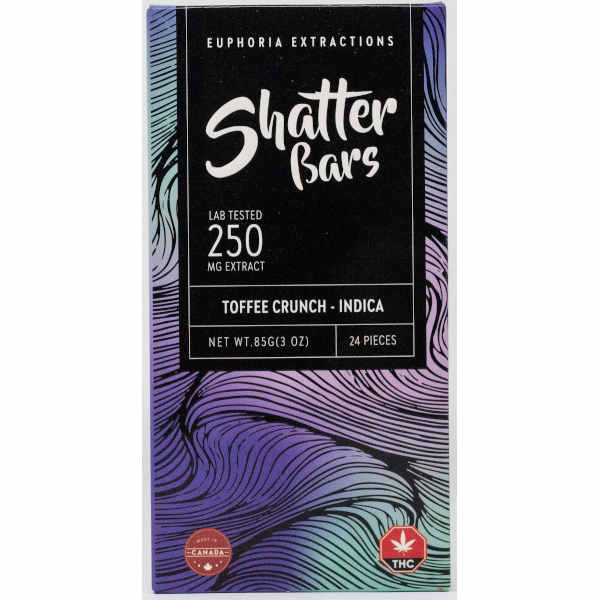 Euphoria Extractions Shatter Bars 250mg Toffee Crunch Indica - Power Plant Health