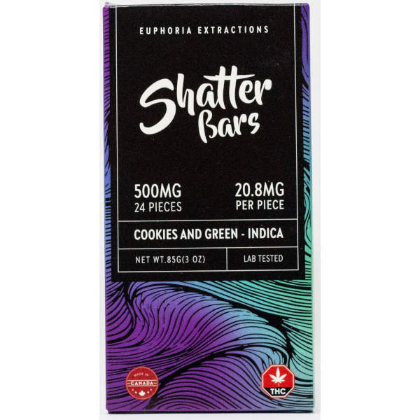 Euphoria Extractions Shatter Bars 500mg Cookies And Green Indica - Power Plant Health
