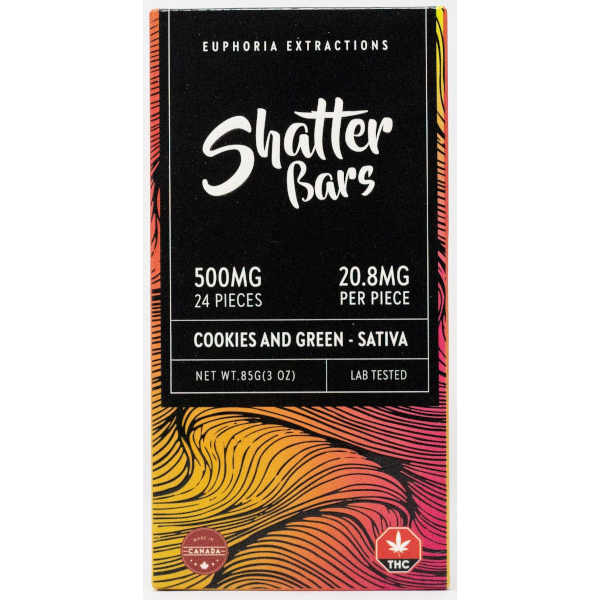 Euphoria Extractions Shatter Bars 500mg Cookies And Green Sativa - Power Plant Health